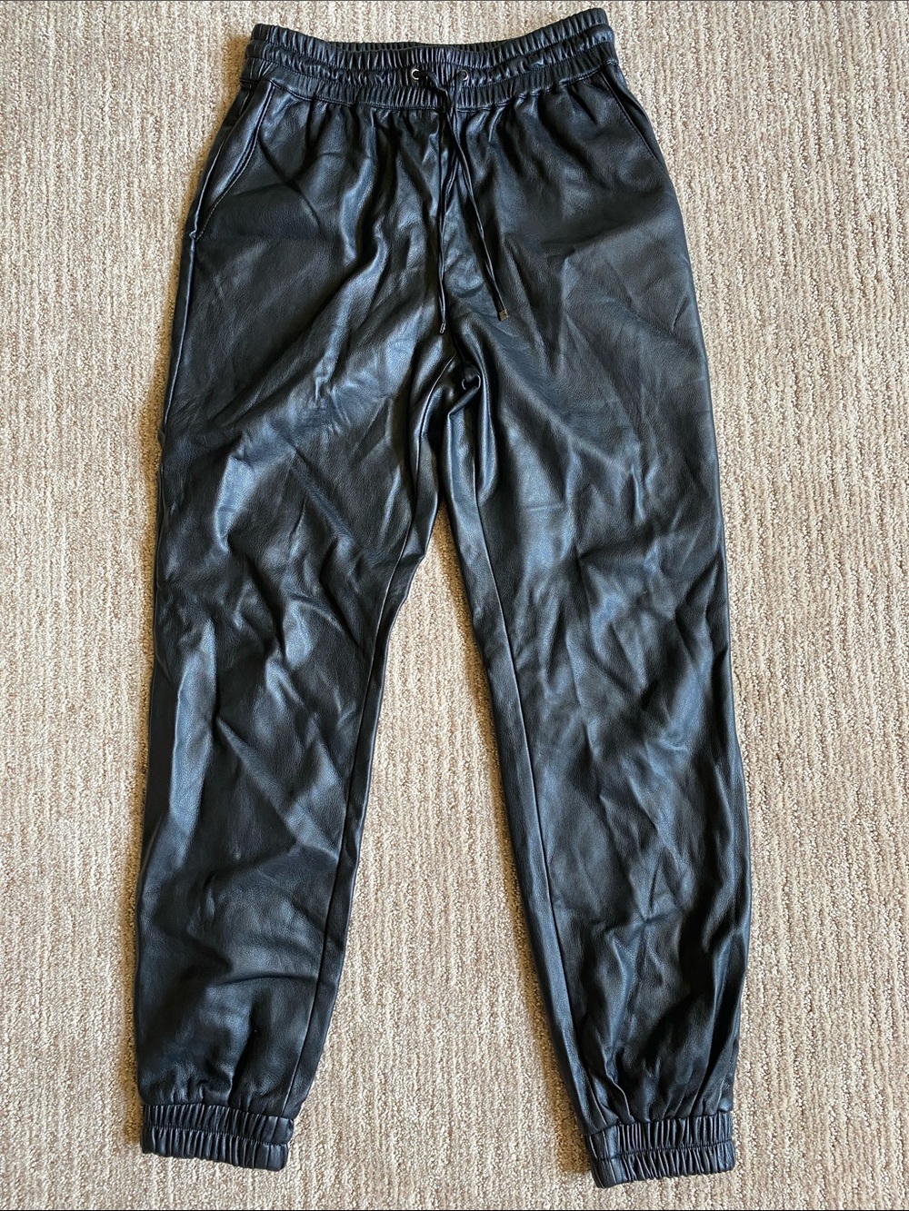 Marc New York Black Faux Leather Pants Joggers with Pockets